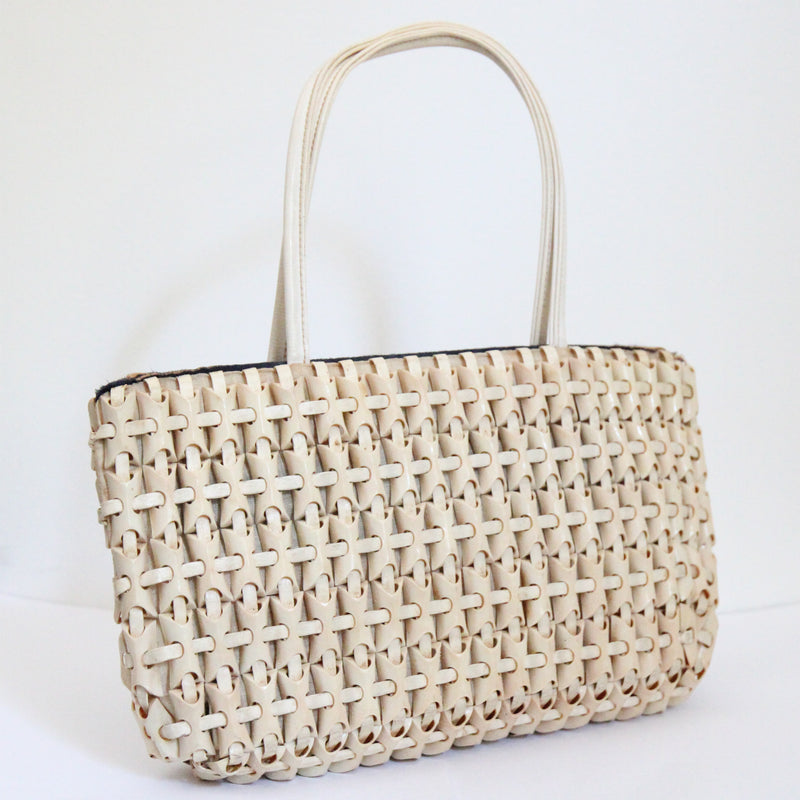 "Cream Woven Plasticflex" Vintage 1940's Cream Plasticfex Handbag