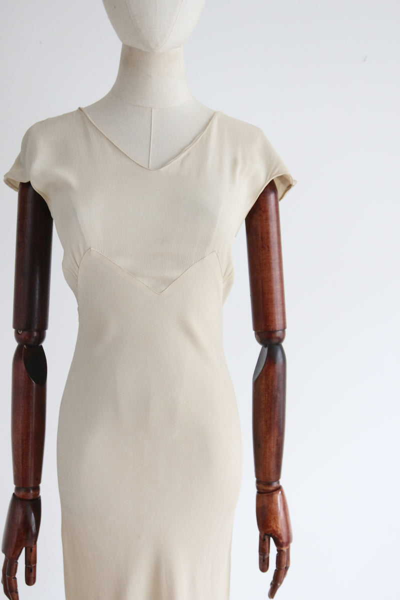 "Cream Seams" Vintage 1930's Cream Crepe Silk Bias Cut Dress UK 8 US 4