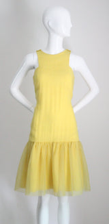 "Sunshine Yellow" Vintage 1960's Yellow Chiffon Drop Waist Dress UK 8 US 4