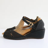 "Summer Mesh" Vintage 1940's Black Mesh Peep Toe Sandals UK 4 EU 37 US 6