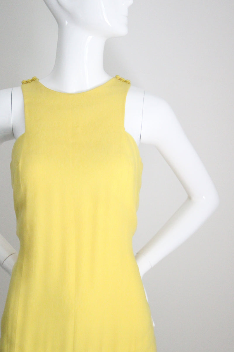 "Sunshine Yellow" Vintage 1960's Yellow Chiffon Drop Waist Dress UK 8 US 4