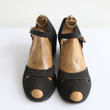 "Summer Mesh" Vintage 1940's Black Mesh Peep Toe Sandals UK 4 EU 37 US 6