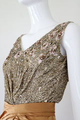 "Pink Sequins & Satin" Vintage 1950's Satin & Beadwork Silk Ceil Chapman Dress UK 6 US 2