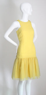 "Sunshine Yellow" Vintage 1960's Yellow Chiffon Drop Waist Dress UK 8 US 4