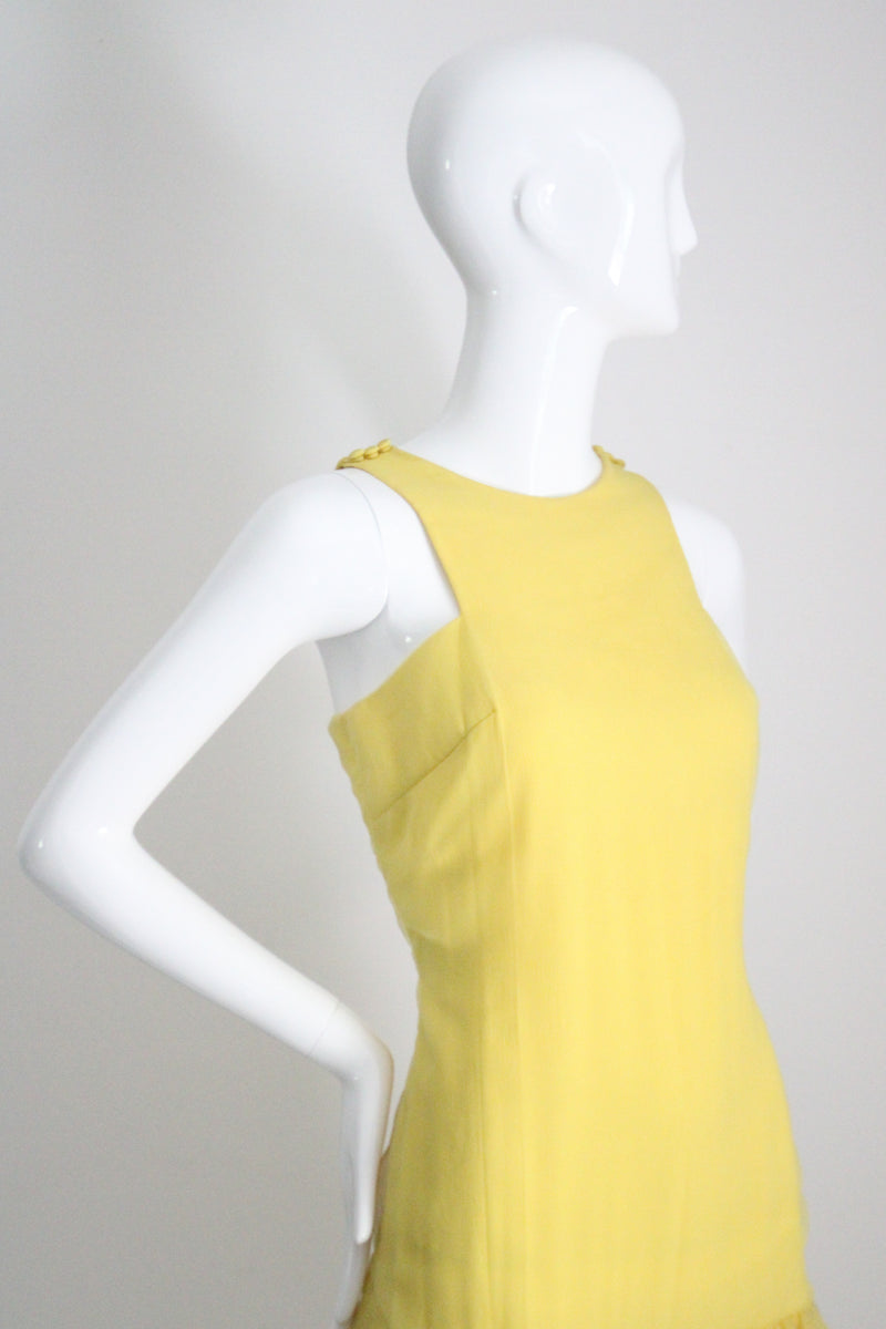 "Sunshine Yellow" Vintage 1960's Yellow Chiffon Drop Waist Dress UK 8 US 4