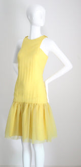 "Sunshine Yellow" Vintage 1960's Yellow Chiffon Drop Waist Dress UK 8 US 4