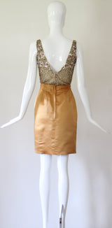 "Pink Sequins & Satin" Vintage 1950's Satin & Beadwork Silk Ceil Chapman Dress UK 6 US 2