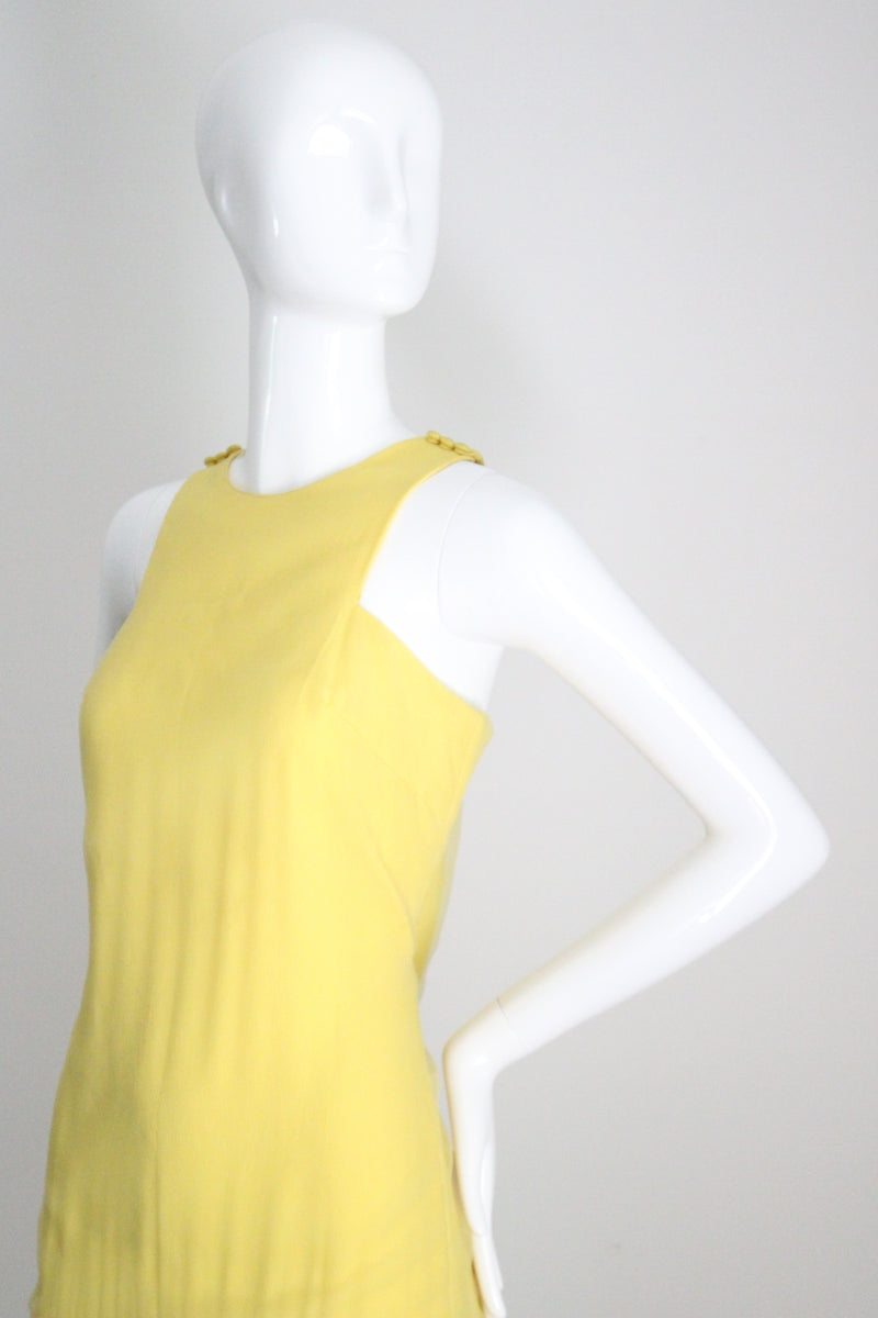 "Sunshine Yellow" Vintage 1960's Yellow Chiffon Drop Waist Dress UK 8 US 4