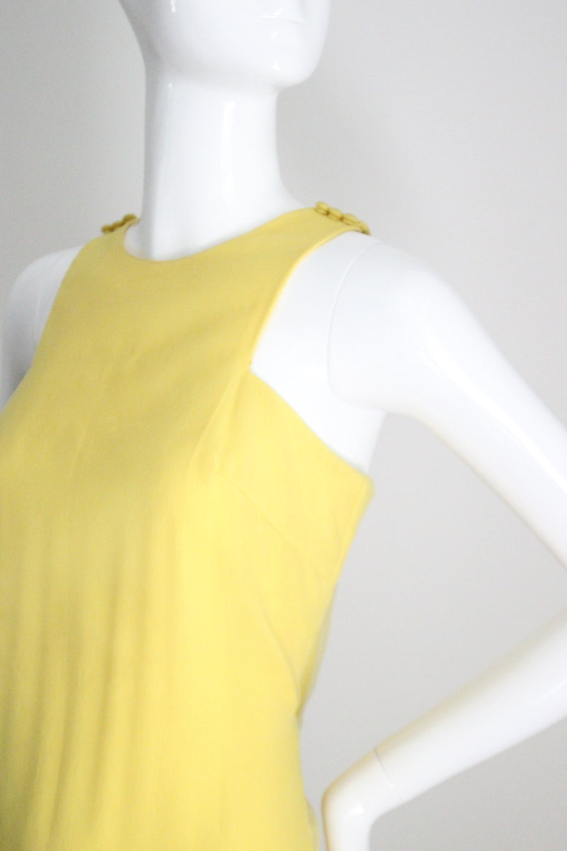 "Sunshine Yellow" Vintage 1960's Yellow Chiffon Drop Waist Dress UK 8 US 4