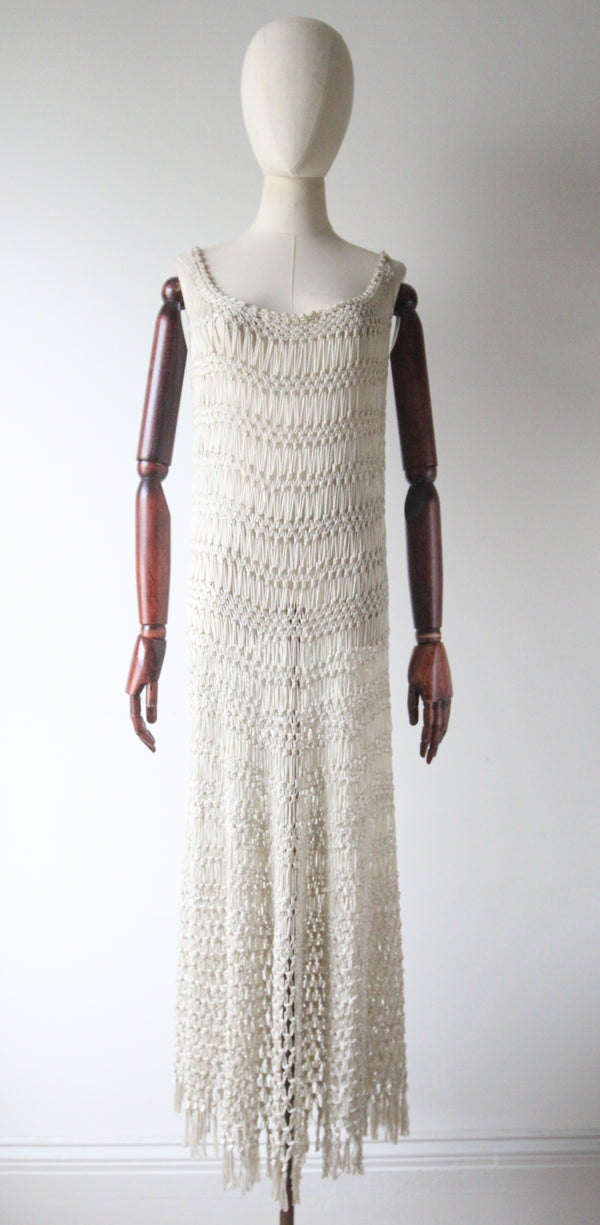 "Cream Knots" Vintage 1920's Cream Knotted CrochetDress UK 10-16 US 6-12