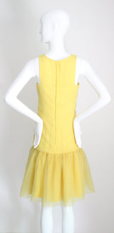 "Sunshine Yellow" Vintage 1960's Yellow Chiffon Drop Waist Dress UK 8 US 4