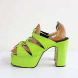 "Lime Green Platforms" Vintage 1970's Lime Green Peep Toe Platform Heels UK 5 EU 38 US 7