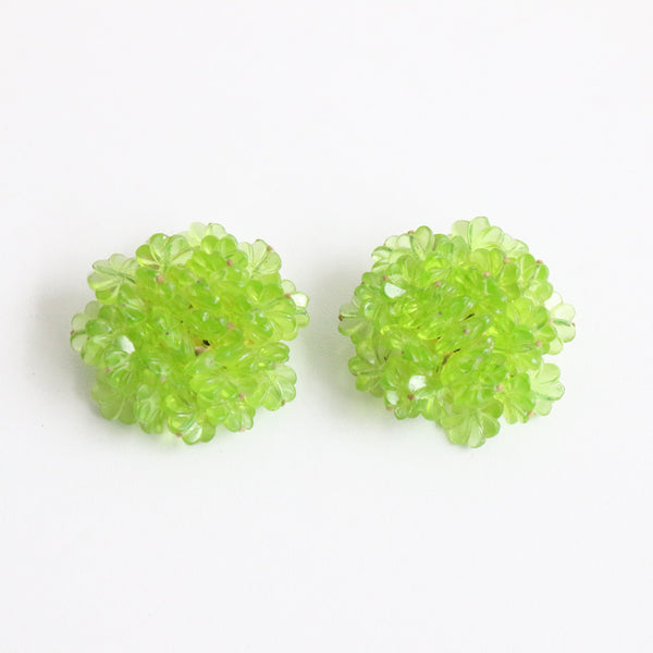 "Lime Floral Clusters" Vintage 1960's Lime Green Clip On Earrings