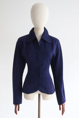 "Triple Buttons" Vintage 1940's Navy Blue Wool Jacket UK 10 US 6