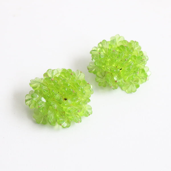 "Lime Floral Clusters" Vintage 1960's Lime Green Clip On Earrings