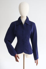 "Triple Buttons" Vintage 1940's Navy Blue Wool Jacket UK 10 US 6