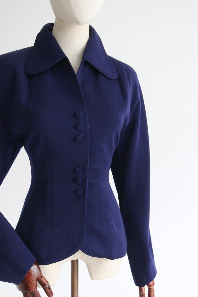 "Triple Buttons" Vintage 1940's Navy Blue Wool Jacket UK 10 US 6