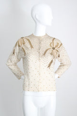 "Golden Bows" Vintage 1950's Cream Bead & Sequin Embellished Cardigan UK 12-14 US 8-10