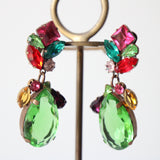 "Jewel Toned Gems" Vintage 1960's Brightly Coloured Jewel Toned Rhinestone Clip on Earrings