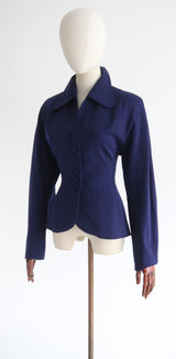 "Triple Buttons" Vintage 1940's Navy Blue Wool Jacket UK 10 US 6