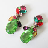 "Jewel Toned Gems" Vintage 1960's Brightly Coloured Jewel Toned Rhinestone Clip on Earrings