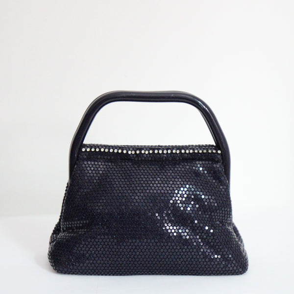 "Navy Mesh & Rhinestones" Vintage 1960's Navy Blue Mesh & Rhinestone Evening Bag