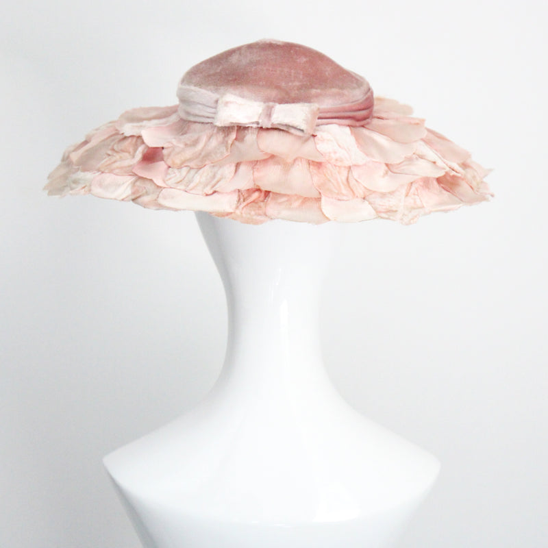 "Pink Velvet Petals" Vintage 1950's Pink Velvet Petal Saucer Hat