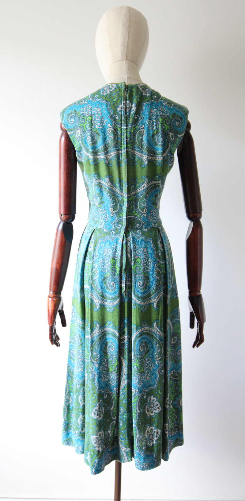 Aqua Paisley Vintage 1960 s Aqua Paisley Cotton Dress UK 10 US 6 Willow Hilson Vintage