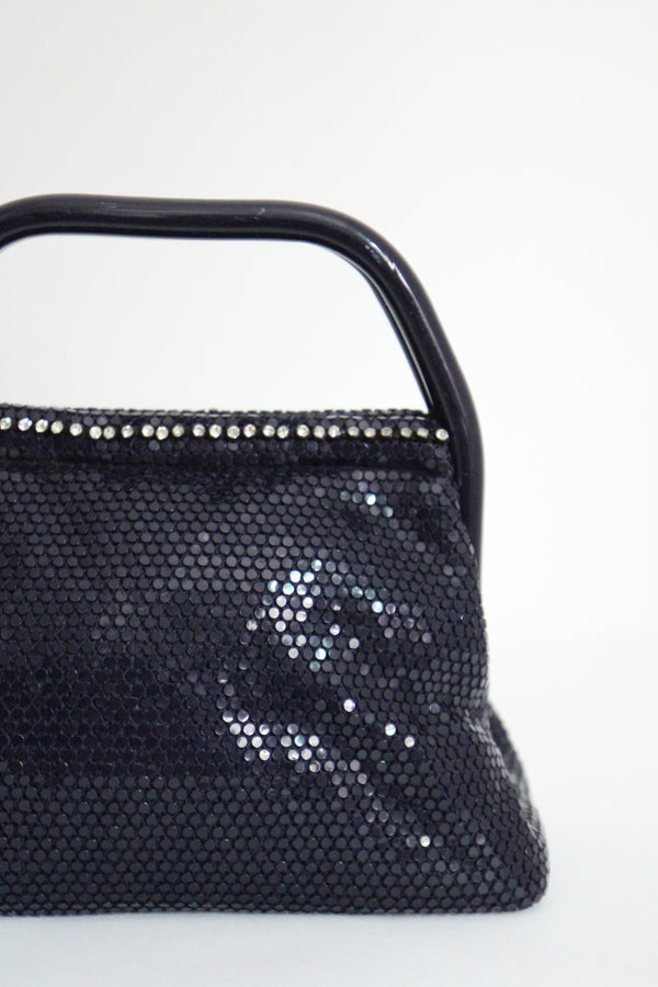 "Navy Mesh & Rhinestones" Vintage 1960's Navy Blue Mesh & Rhinestone Evening Bag