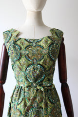 "Peacock Palette" Vintage 1960's Pat Sandler Paisley Silk Brocade Beaded Cocktail Dress UK 6 US 2