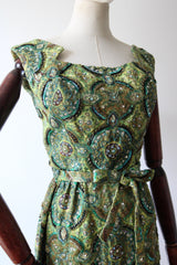 "Peacock Palette" Vintage 1960's Pat Sandler Paisley Silk Brocade Beaded Cocktail Dress UK 6 US 2