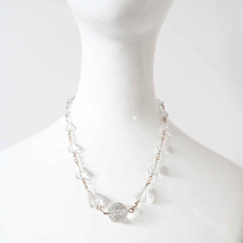 "Faceted Glass Beads" Vintage 1940's Glass Bead and Wirework Necklace