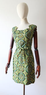 "Peacock Palette" Vintage 1960's Pat Sandler Paisley Silk Brocade Beaded Cocktail Dress UK 6 US 2