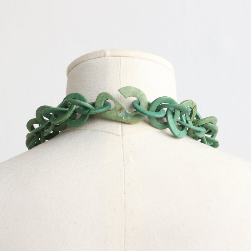 "Sage Green Chain Links" Vintage 1930's Sage Green Celluloid Chain Link Necklace