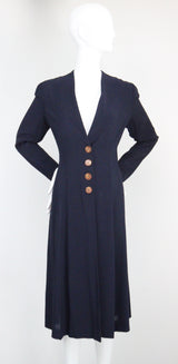 "Navy Seams" Vintage 1930's Navy Blue Princess Seam Spring Coat UK 12 US 8