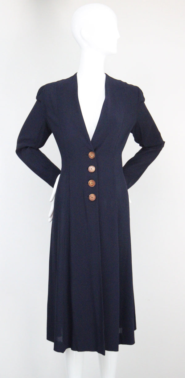"Navy Seams" Vintage 1930's Navy Blue Princess Seam Spring Coat UK 12 US 8