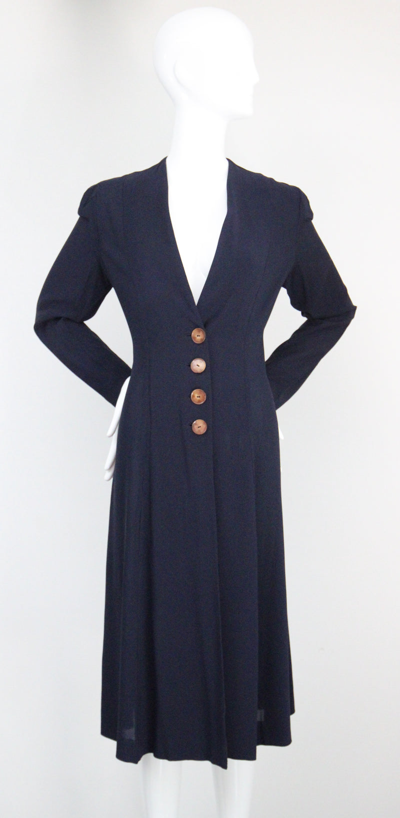 "Navy Seams" Vintage 1930's Navy Blue Princess Seam Spring Coat UK 12 US 8