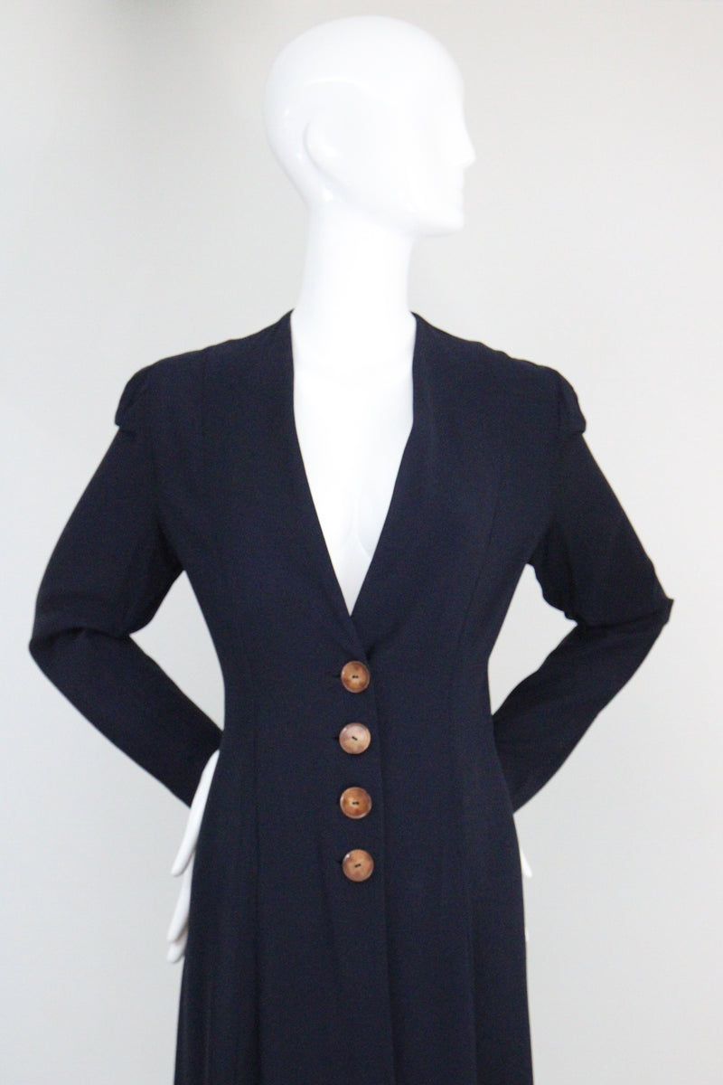 "Navy Seams" Vintage 1930's Navy Blue Princess Seam Spring Coat UK 12 US 8