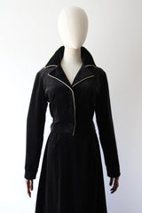 "Pleated Tulips" Vintage 1970's Black Velvet Tulip Detail Skirt & Jacket Set UK 8 US 4