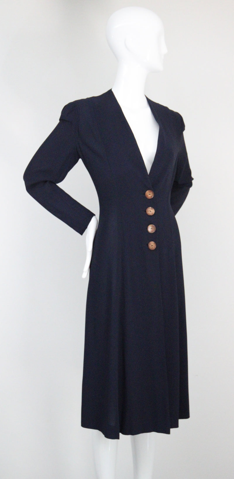 "Navy Seams" Vintage 1930's Navy Blue Princess Seam Spring Coat UK 12 US 8