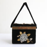 "Metallic Florals" Vintage 1950's Black Velvet Embroidered Box Bag