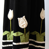 "Pleated Tulips" Vintage 1970's Black Velvet Tulip Detail Skirt & Jacket Set UK 8 US 4