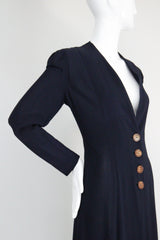 "Navy Seams" Vintage 1930's Navy Blue Princess Seam Spring Coat UK 12 US 8