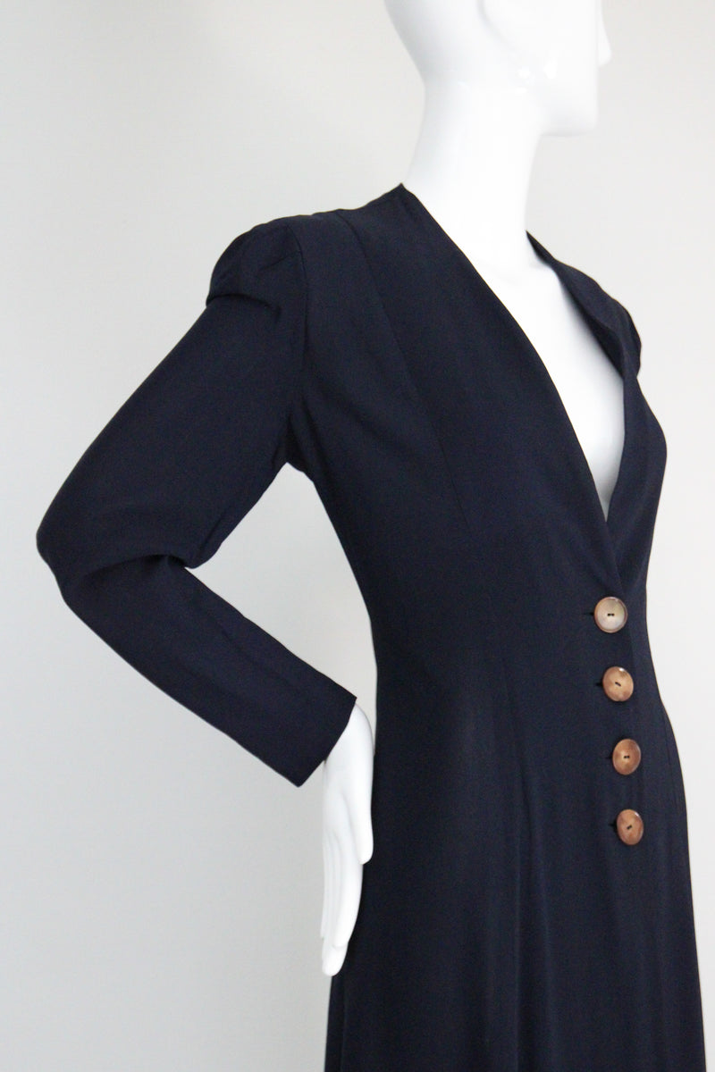 "Navy Seams" Vintage 1930's Navy Blue Princess Seam Spring Coat UK 12 US 8