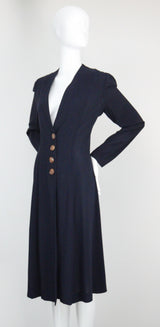 "Navy Seams" Vintage 1930's Navy Blue Princess Seam Spring Coat UK 12 US 8