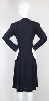 "Navy Seams" Vintage 1930's Navy Blue Princess Seam Spring Coat UK 12 US 8