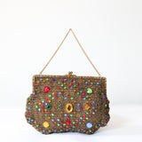 "Rhinestones & Lamé" Vintage 1930's Gold Lamé & Rhinestone Evening Bag