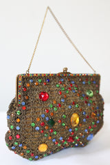 "Rhinestones & Lamé" Vintage 1930's Gold Lamé & Rhinestone Evening Bag
