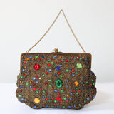 "Rhinestones & Lamé" Vintage 1930's Gold Lamé & Rhinestone Evening Bag