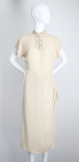 "Rocailles Tassels" Vintage 1940's Cream Soutache & Beaded Embellished Dress UK 8 US 4